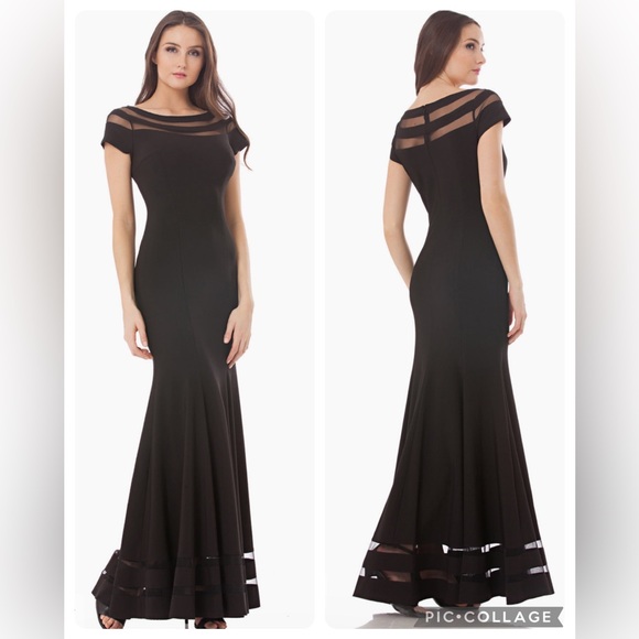 JS COLLECTION Womens Embellished Patterned Short Sleeve V Neck Full-Length Formal Fit + Flare Dress